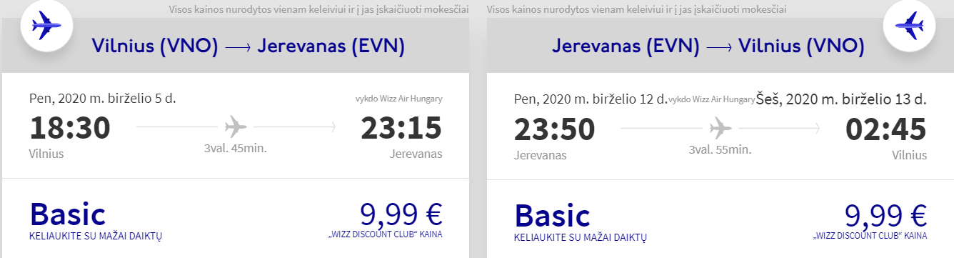 skrydis jerevanas