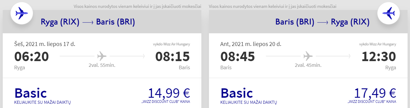 Pigūs skrydžiai į barį