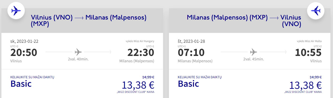 skrydis milanas