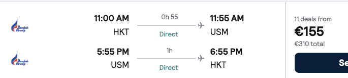 skrydis koh samui sala